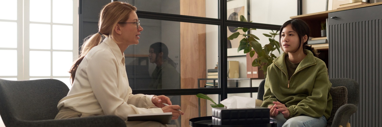 Professional therapy session in a bright, modern office